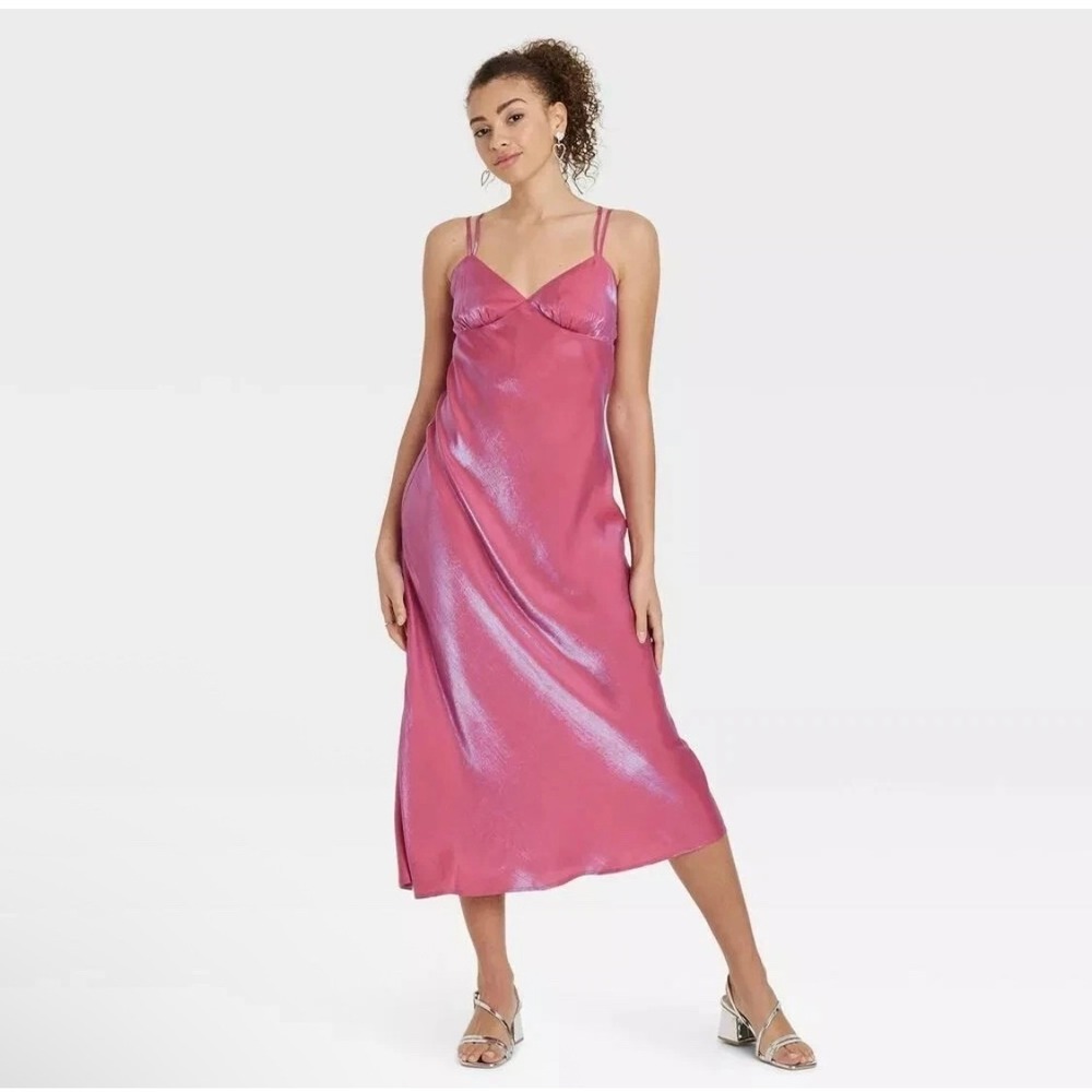 Wild fable Satin Slip Dress Adjustable‎ Straps Midi Dress pink Dress XXS